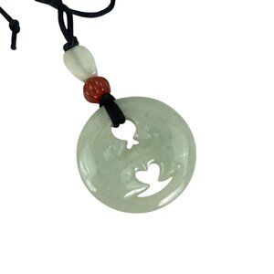 Jade Kissing Moon Pendant Necklace With Adjustable Cord